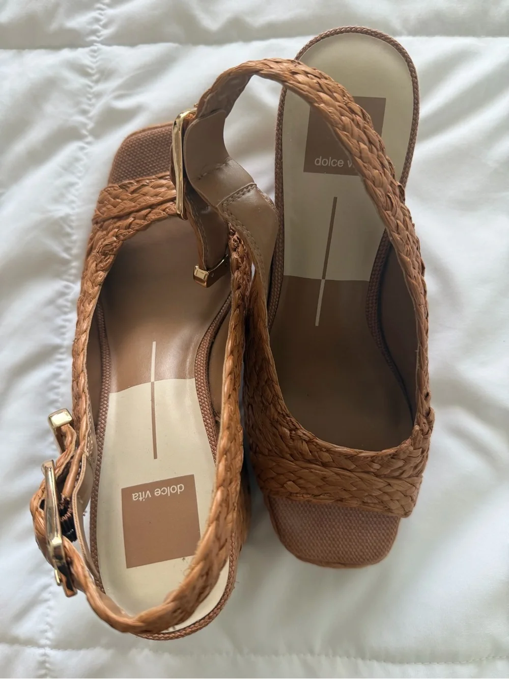 Dolce Vita Woven Platform Slingback Heels in Tan